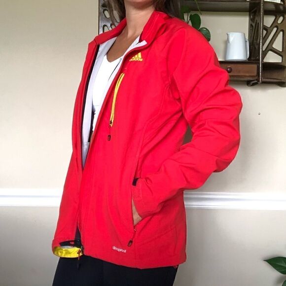 Adidas Outdoor Red Full Zip Shell Jacket Coat Men Size Small Logo Lined - Picture 4 of 8